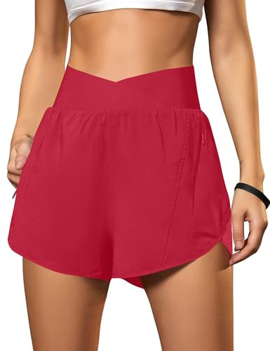 Blooming Jelly Women's Athletic Running Shorts High-Waisted Zipper Pockets