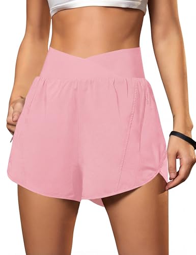 Blooming Jelly Women's Athletic Running Shorts High-Waisted Zipper Pockets