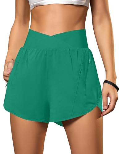 Blooming Jelly Women's Athletic Running Shorts High-Waisted Zipper Pockets