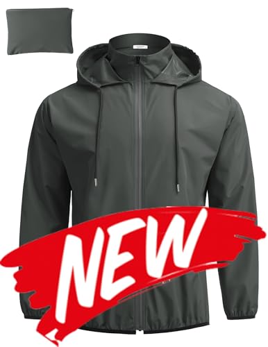 COOFANDY Men's Lightweight Hooded Rain Jacket Packable Waterproof Windbreaker