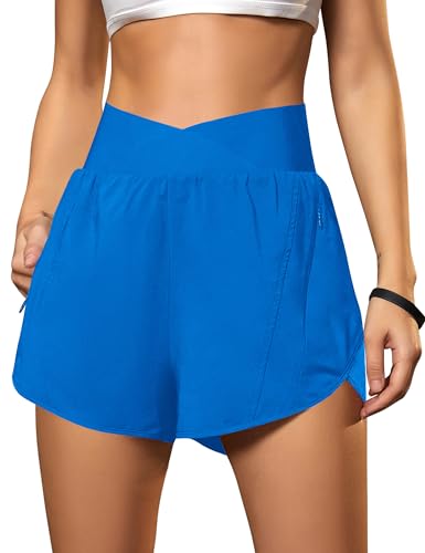 Blooming Jelly Women's Athletic Running Shorts High-Waisted Zipper Pockets