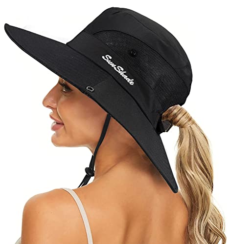 Pogah Women's Summer Sun Hat Foldable UV Protection Ponytail Hole