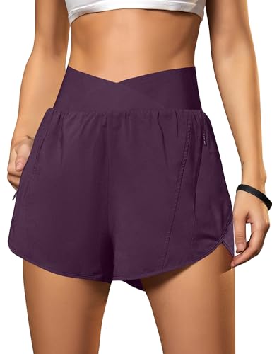 Blooming Jelly Women's Athletic Running Shorts High-Waisted Zipper Pockets