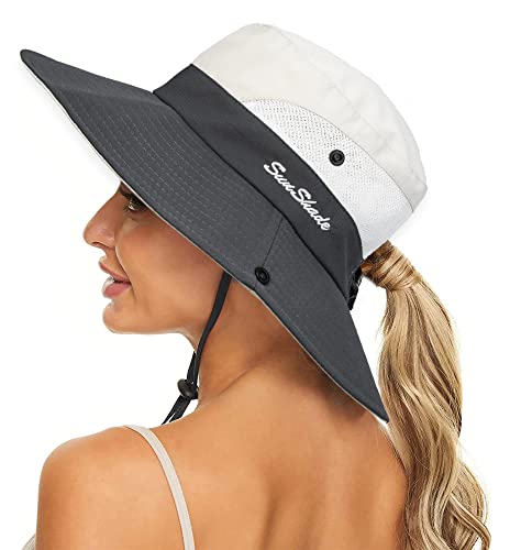 Pogah Women's Summer Sun Hat Foldable UV Protection Ponytail Hole