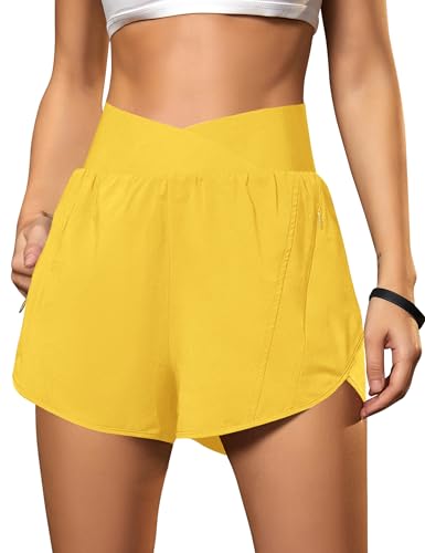 Blooming Jelly Women's Athletic Running Shorts High-Waisted Zipper Pockets