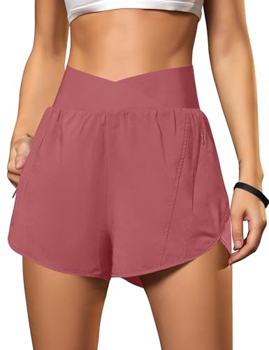 Blooming Jelly Women's Athletic Running Shorts High-Waisted Zipper Pockets