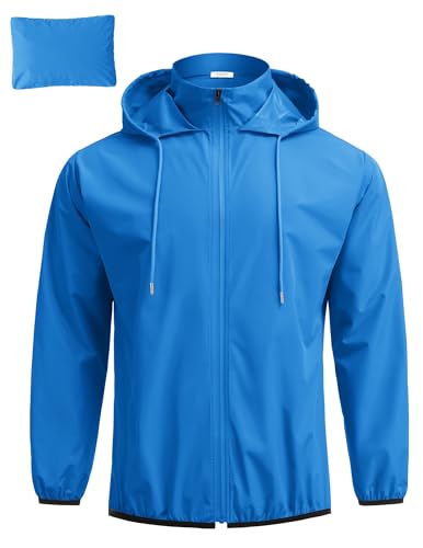 COOFANDY Men's Lightweight Hooded Rain Jacket Packable Waterproof Windbreaker