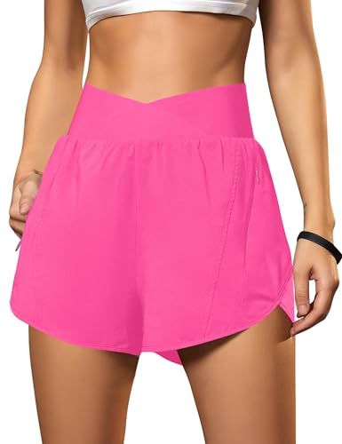 Blooming Jelly Women's Athletic Running Shorts High-Waisted Zipper Pockets