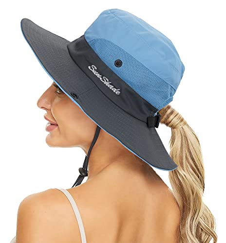 Pogah Women's Summer Sun Hat Foldable UV Protection Ponytail Hole