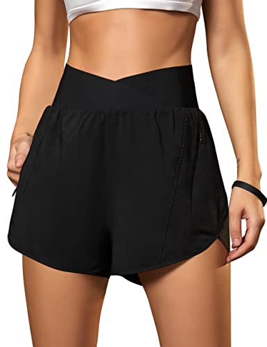 Blooming Jelly Women's Athletic Running Shorts High-Waisted Zipper Pockets