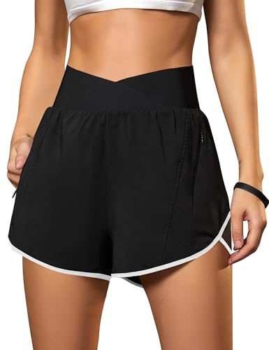 Blooming Jelly Women's Athletic Running Shorts High-Waisted Zipper Pockets