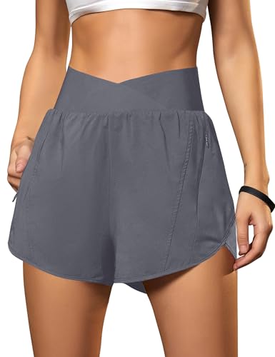 Blooming Jelly Women's Athletic Running Shorts High-Waisted Zipper Pockets