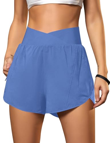 Blooming Jelly Women's Athletic Running Shorts High-Waisted Zipper Pockets