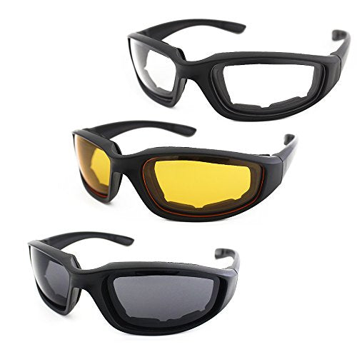 surpassme Motorcycle Riding Glasses Padded UV Protection Goggles 3 Pack