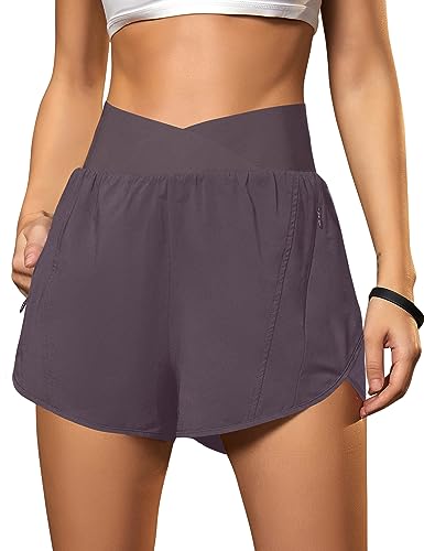Blooming Jelly Women's Athletic Running Shorts High-Waisted Zipper Pockets