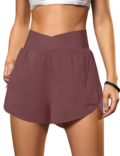 Blooming Jelly Women's Athletic Running Shorts High-Waisted Zipper Pockets