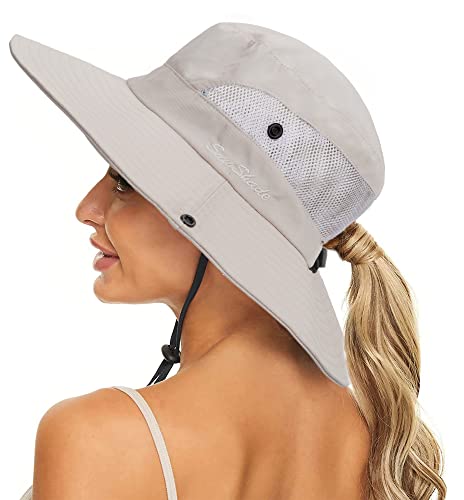 Pogah Women's Summer Sun Hat Foldable UV Protection Ponytail Hole