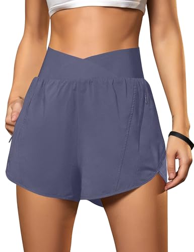 Blooming Jelly Women's Athletic Running Shorts High-Waisted Zipper Pockets