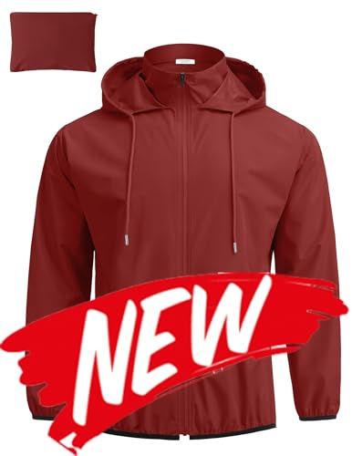 COOFANDY Men's Lightweight Hooded Rain Jacket Packable Waterproof Windbreaker