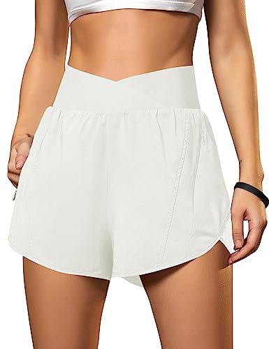 Blooming Jelly Women's Athletic Running Shorts High-Waisted Zipper Pockets