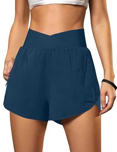 Blooming Jelly Women's Athletic Running Shorts High-Waisted Zipper Pockets