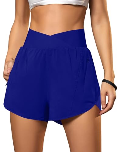 Blooming Jelly Women's Athletic Running Shorts High-Waisted Zipper Pockets