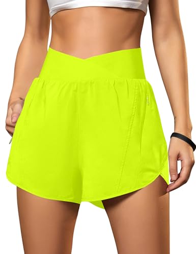 Blooming Jelly Women's Athletic Running Shorts High-Waisted Zipper Pockets