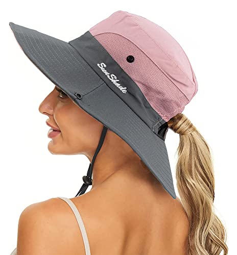 Pogah Women's Summer Sun Hat Foldable UV Protection Ponytail Hole