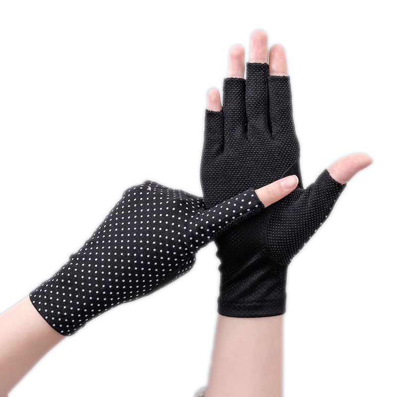 INOGIH Women UV Protection Fingerless Driving Gloves Non-Slip Cotton