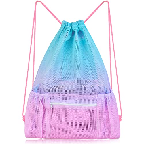 Nidoul Mesh Drawstring Gym Bag with Zipper Pocket 15x20in