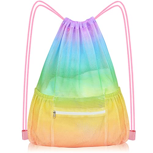 Nidoul Mesh Drawstring Gym Bag with Zipper Pocket 15x20in