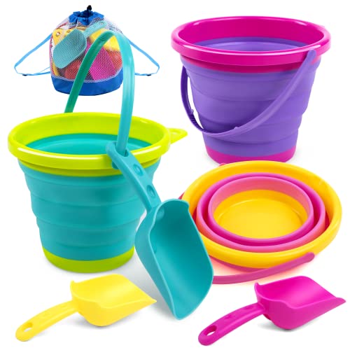 JOYIN Collapsible Beach Bucket Set 3-Pack for Kids with Shovels