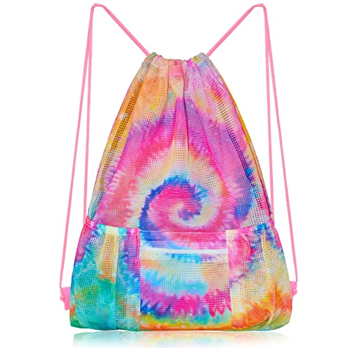 Nidoul Mesh Drawstring Gym Bag with Zipper Pocket 15x20in