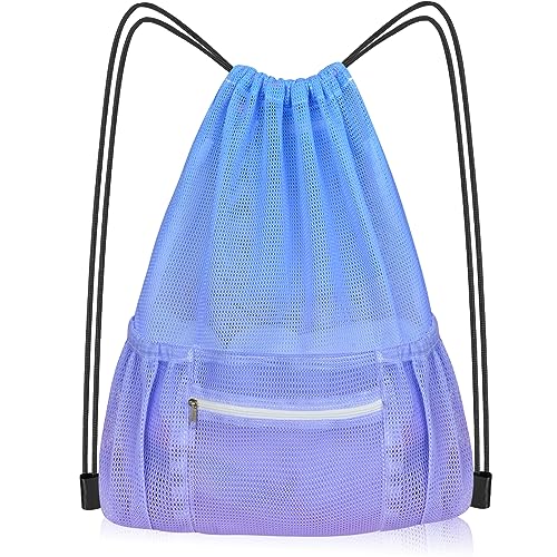 Nidoul Mesh Drawstring Gym Bag with Zipper Pocket 15x20in