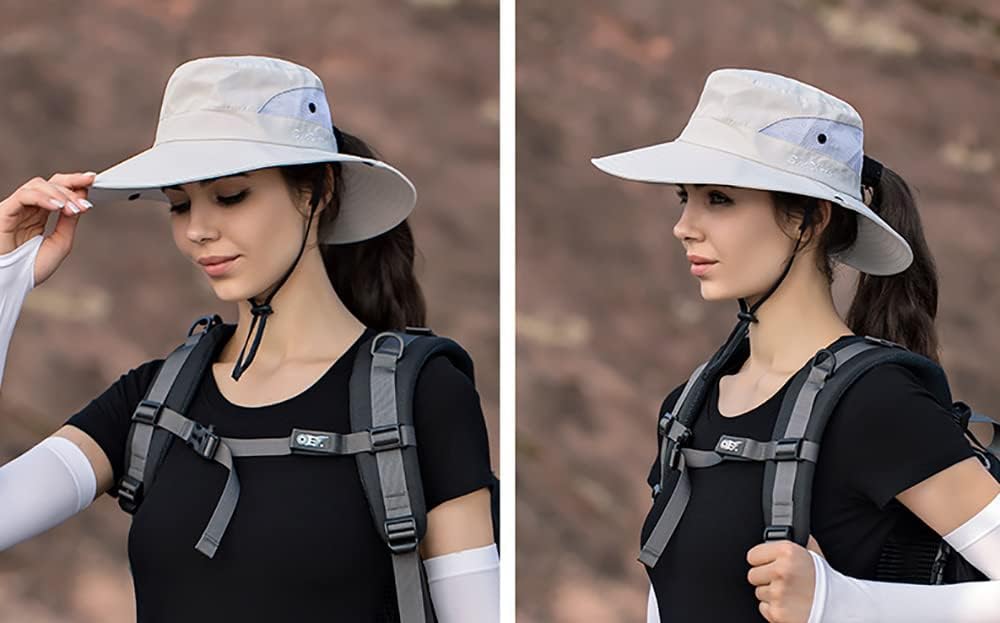 Pogah Women's Summer Sun Hat Foldable UV Protection Ponytail Hole