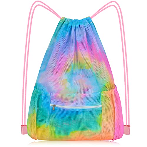 Nidoul Mesh Drawstring Gym Bag with Zipper Pocket 15x20in