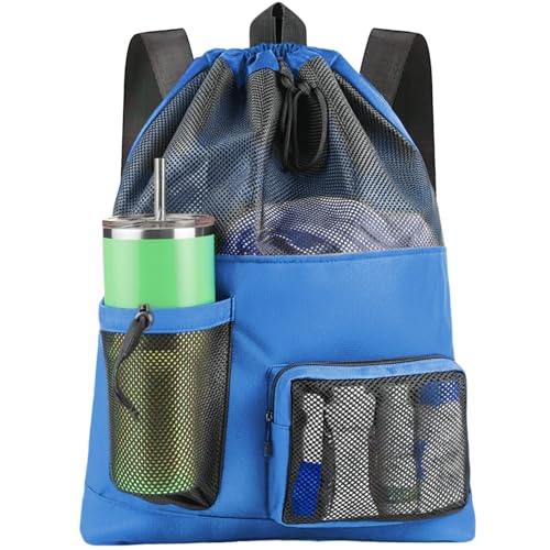 HOHOM Swim Mesh Beach Bag Large 40L Drawstring Backpack