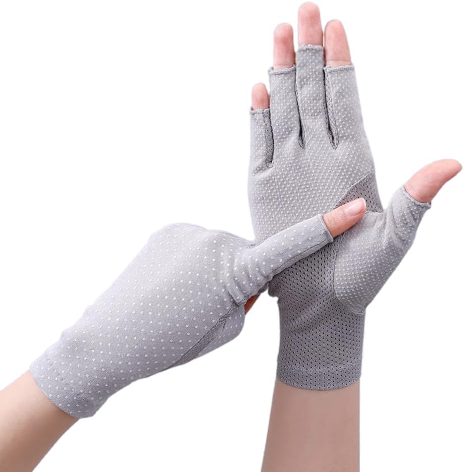 INOGIH Women UV Protection Fingerless Driving Gloves Non-Slip Cotton