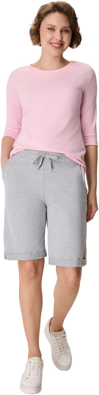 Hanes French Terry Bermuda Shorts Women's Side Pockets Elastic Waist