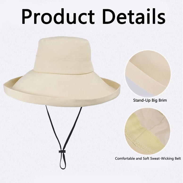 CaySep Women's Wide Brim Foldable Bucket Hat UV Protection Summer