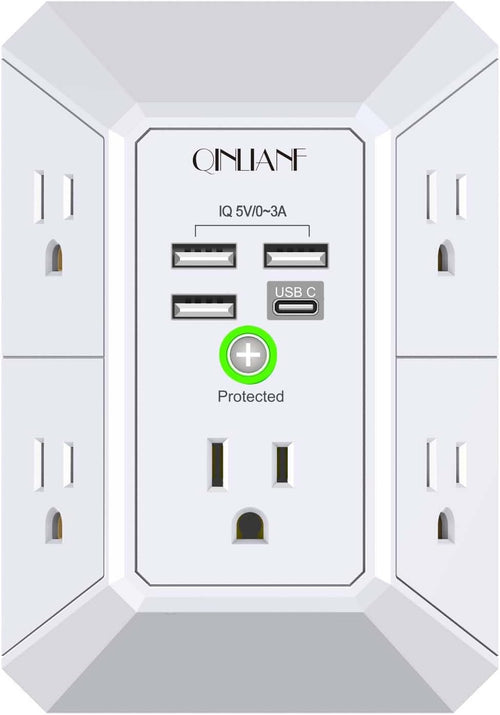 QINLIANF 5 Outlet Extender Surge Protector with 4 USB Ports