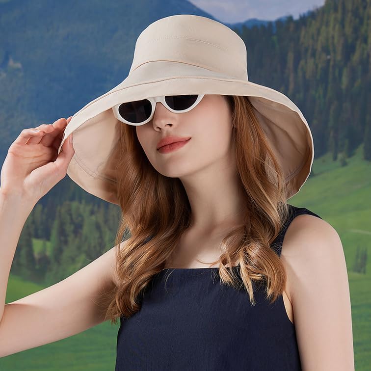 CaySep Women's Wide Brim Foldable Bucket Hat UV Protection Summer