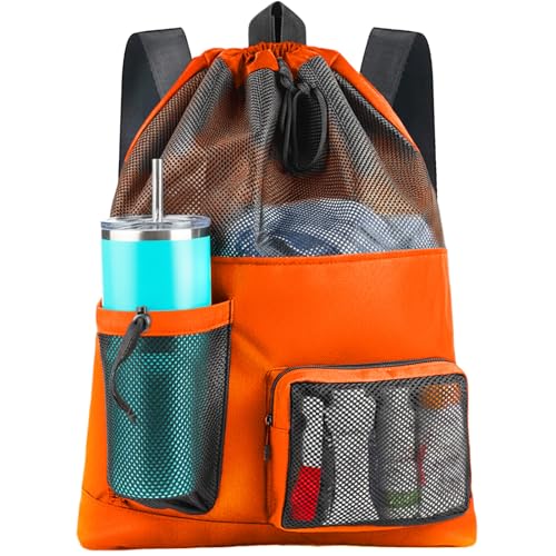 HOHOM Swim Mesh Beach Bag Large 40L Drawstring Backpack