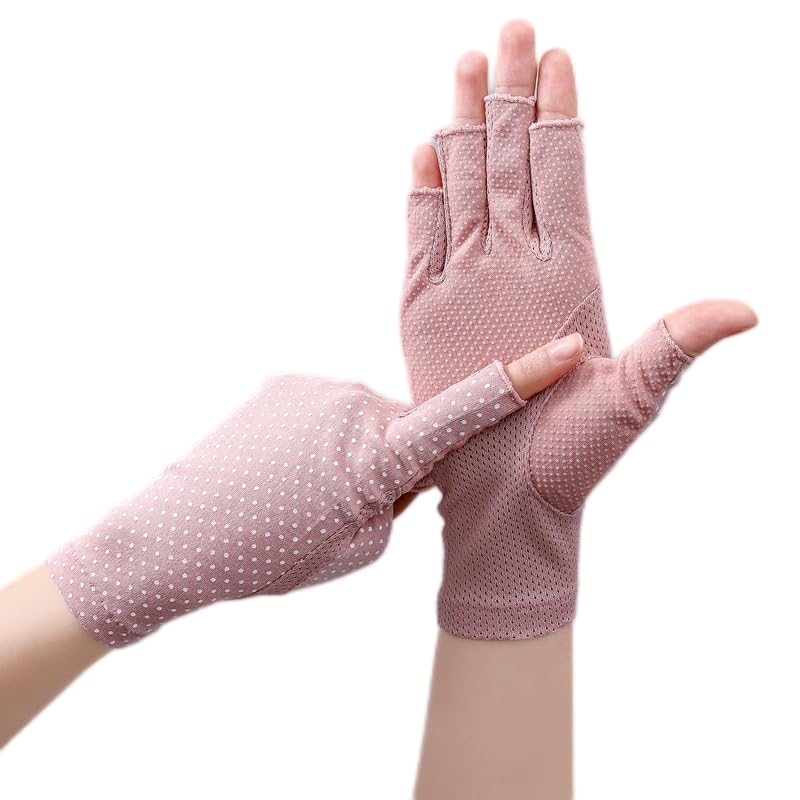 INOGIH Women UV Protection Fingerless Driving Gloves Non-Slip Cotton