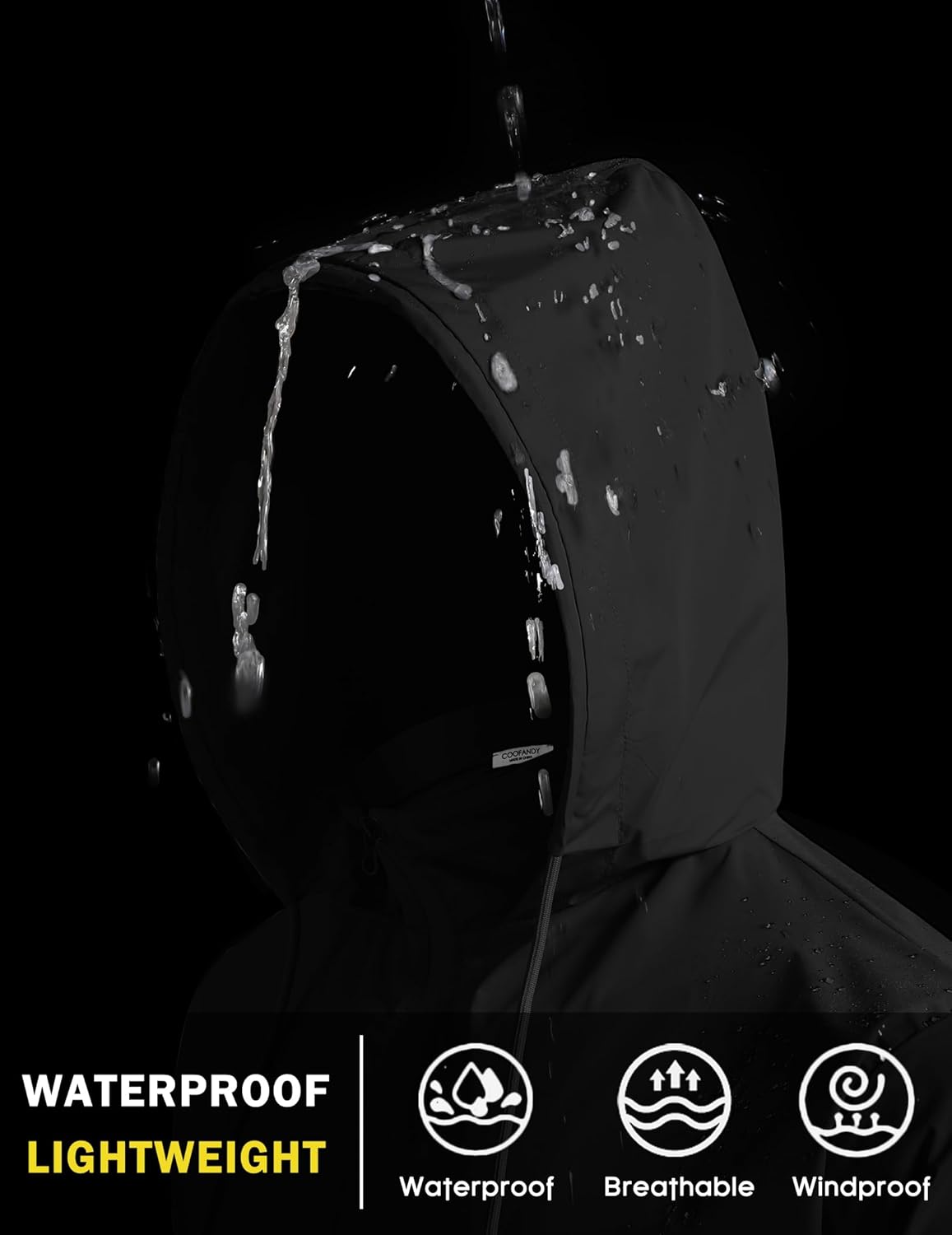 COOFANDY Men's Lightweight Hooded Rain Jacket Packable Waterproof Windbreaker