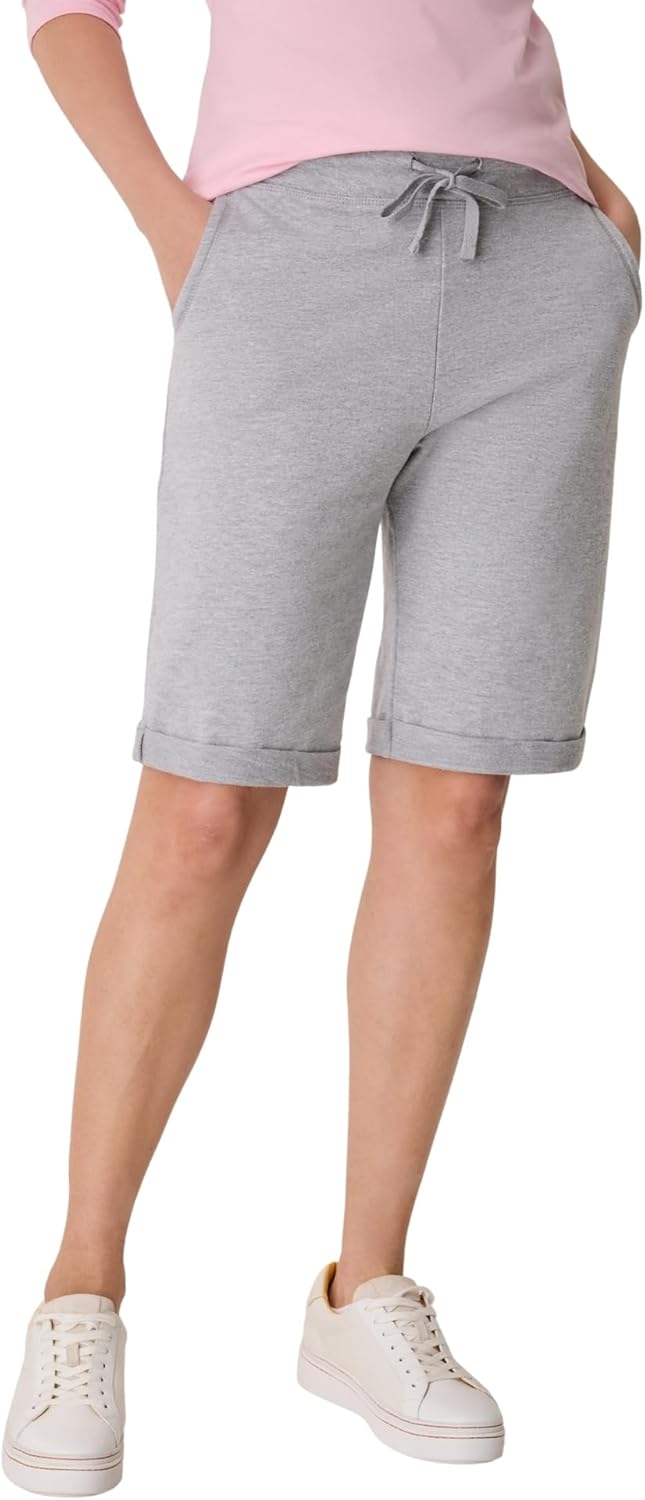 Hanes French Terry Bermuda Shorts Women's Side Pockets Elastic Waist