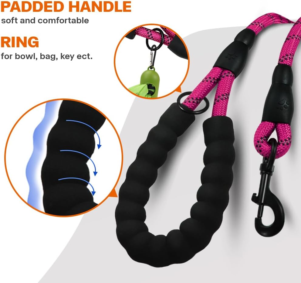 Taglory Heavy Duty Rope Dog Leash with Padded Reflective Handle