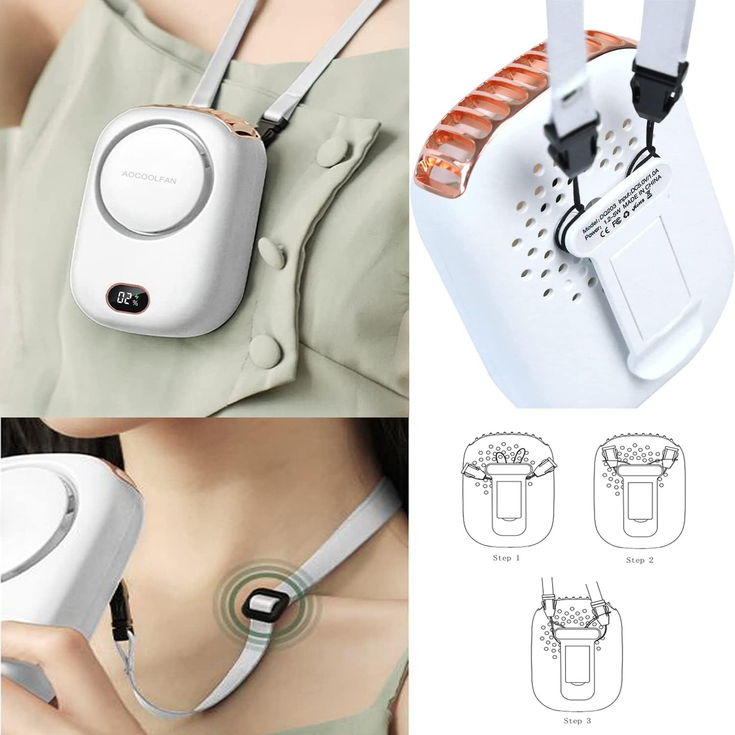 AOCOOLFAN DQ203 Portable Neck Fan USB Rechargeable 3-Speed