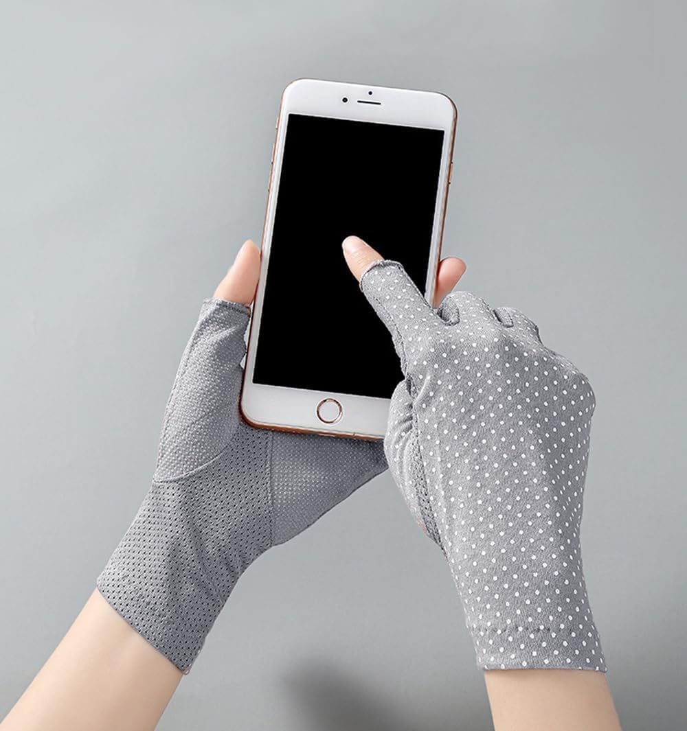 INOGIH Women UV Protection Fingerless Driving Gloves Non-Slip Cotton