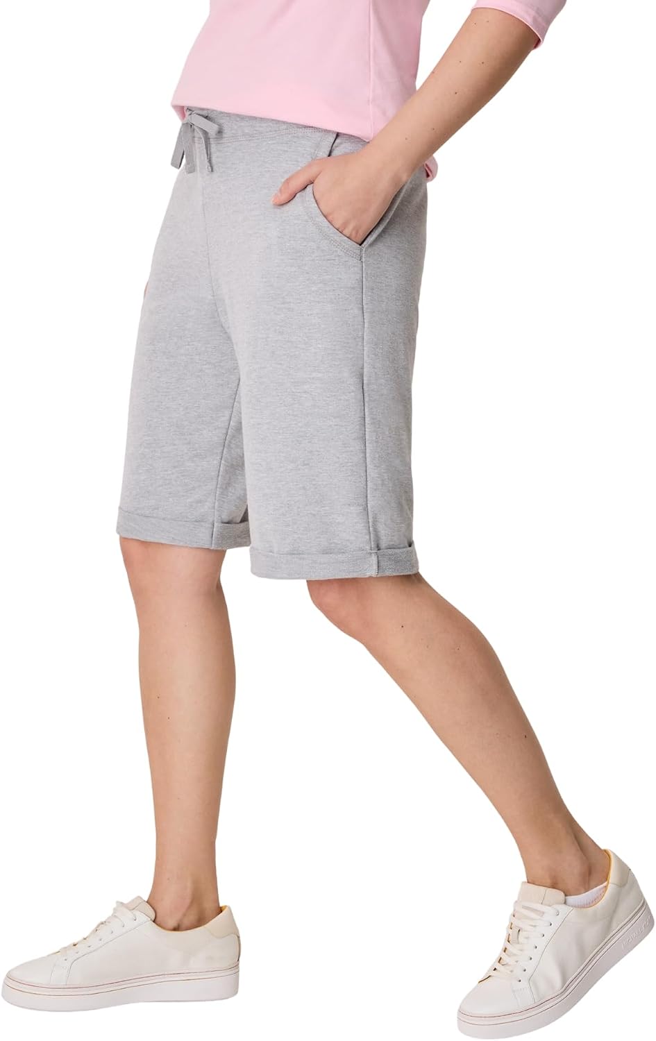 Hanes French Terry Bermuda Shorts Women's Side Pockets Elastic Waist